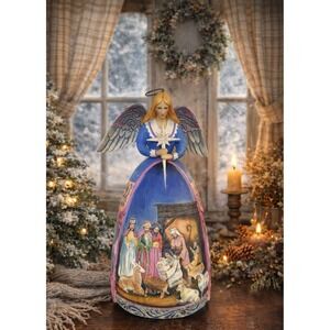Vintage Jim Shore Musical Angel Nativity "O Holy Night" Folk Art 10" Works
